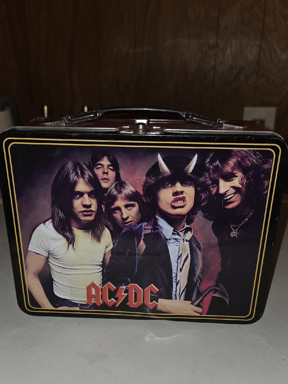 AC/DC Black Lunchbox Tote with Red Logo and Band Portrait